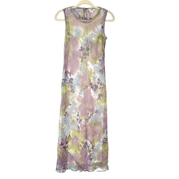 Mica Midi Dress Ethereal 6 Blue Purple Sleeveless Floral Chiffon Sheer Overlay - Picture 1 of 14